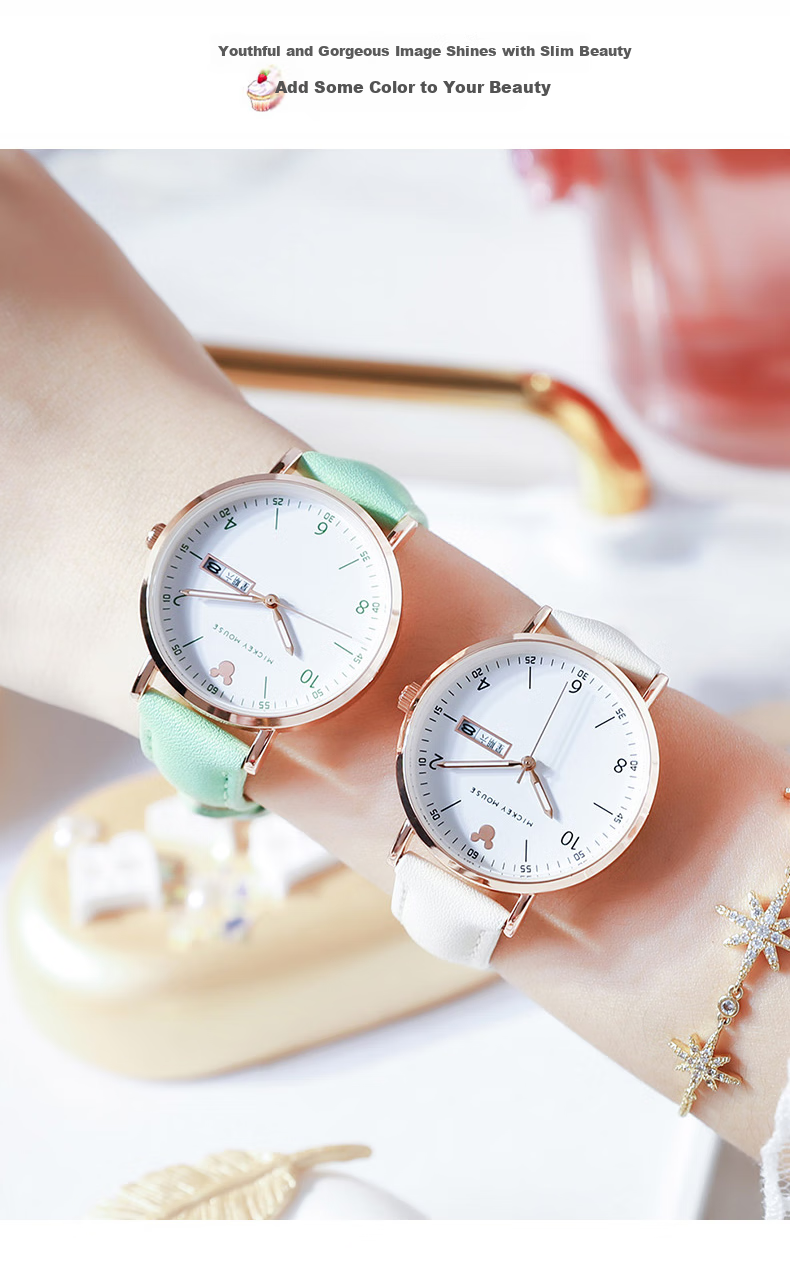 Disney Ladies' Watch, Fashionable Waterproof Dual Calendar, Girl's Wristwatch, Middle And High School Student Exam Watch, Birthday Gift for Girls 8