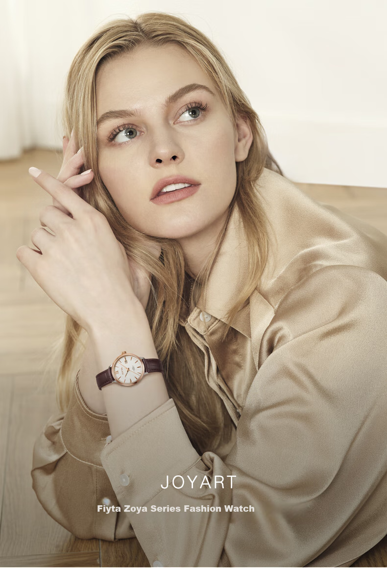 FIYTA Zhuoya Series, White Dial with Brown Leather Strap, Calendar Window Women's Quartz Wristwatch, Holiday Birthday Gift for Wome 1