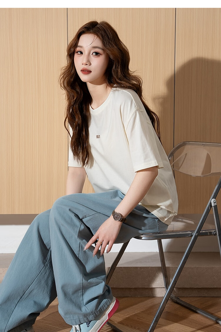 TonLion 2026 Summer Women's Front Chest Text Round Neck Fashionable Cute Short-Sleeve T-Shirt 6