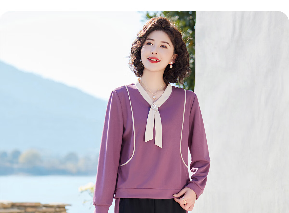 Yuzhaolin Mom Spring Sports Suit Middle-aged and Elderly Women's Long Sleeve Sportswear Two-piece Set Y51K051 30