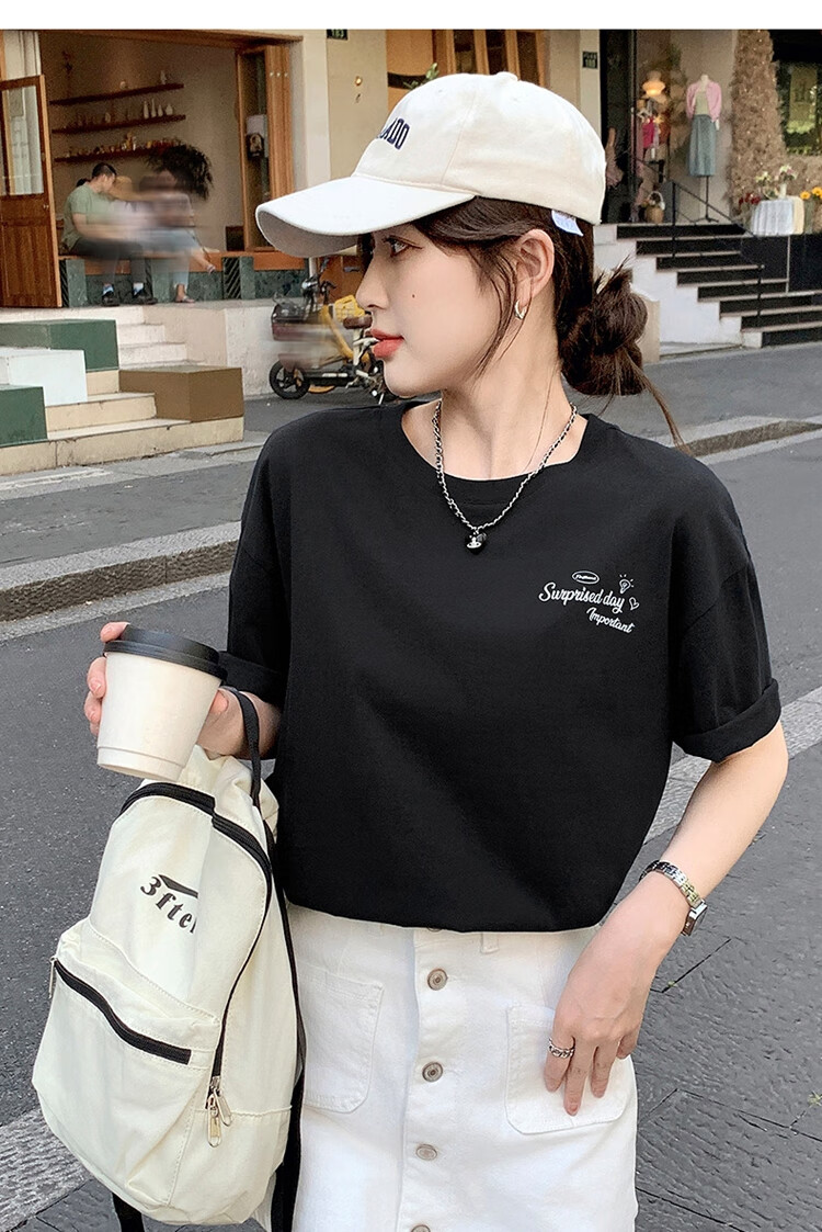 TonLion 2025 Summer Women's Back Text Print Short-Sleeve T-Shirt, Black, M 9