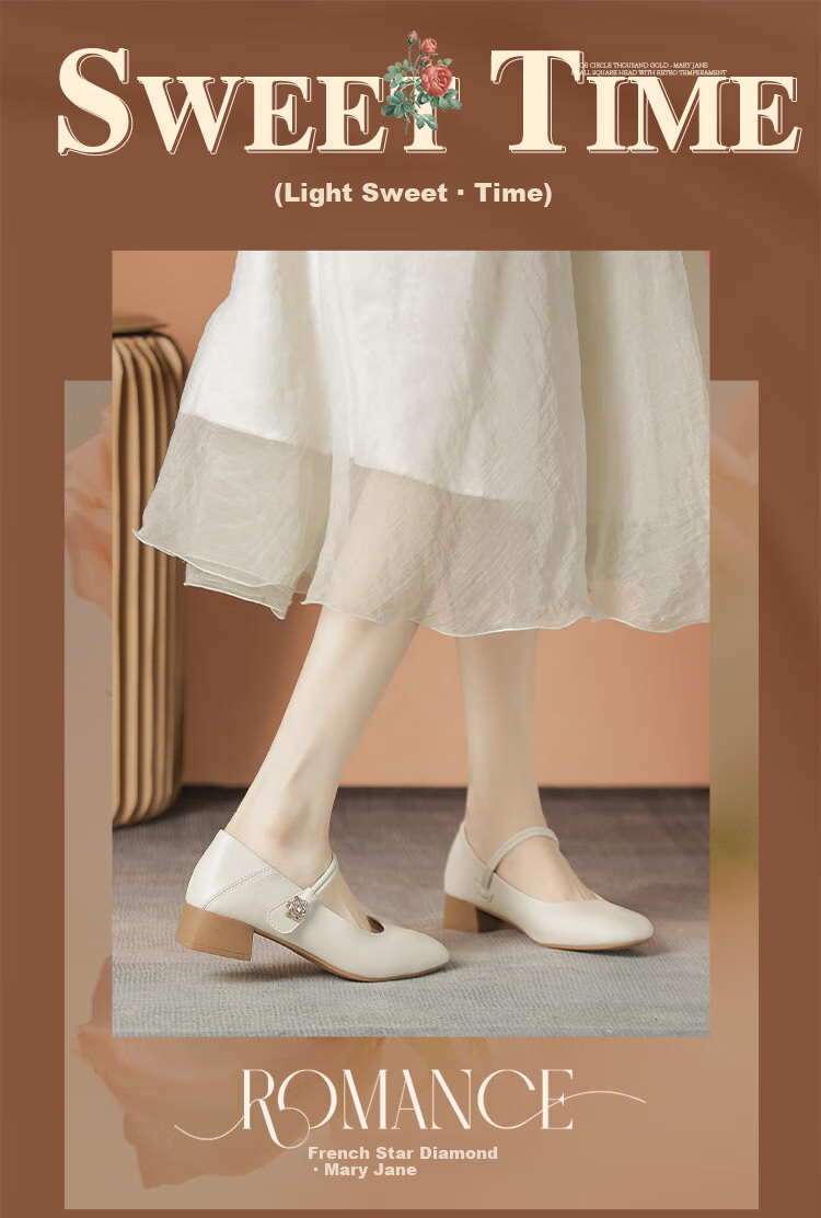 ZHR Women's Single Shoes Elegant One-Strap Mary Jane Shoes with Chunky Heel Fashionable Women's Shoes AH506 Apricot Color Size 36 1