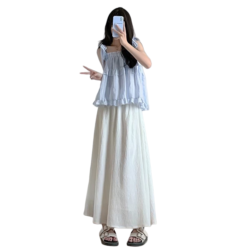 LangSha White Wide-Leg Pants for Women, 2026 New High-Waisted Draping Loose Casual Thin Pleated A-Line Midi Skirt