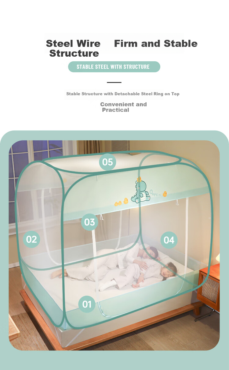 Dohia Baby And Maternity Grade A, Household Anti-Fall No-Installation Mongolian Yurt Mosquito Net, Double Door 1.8*2 Meters [Dense Mesh] 1