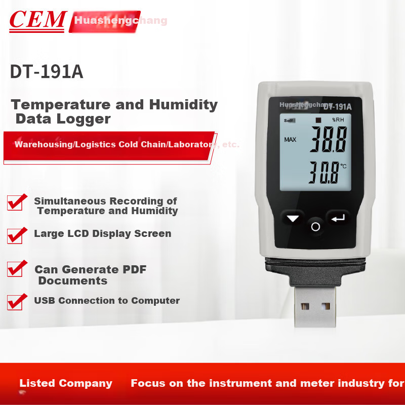 CEM DT-191A Digital Thermometer And Hygrometer, High-Precision Laboratory Temperature And Humidity Recorder with Software Data Reporting Functio