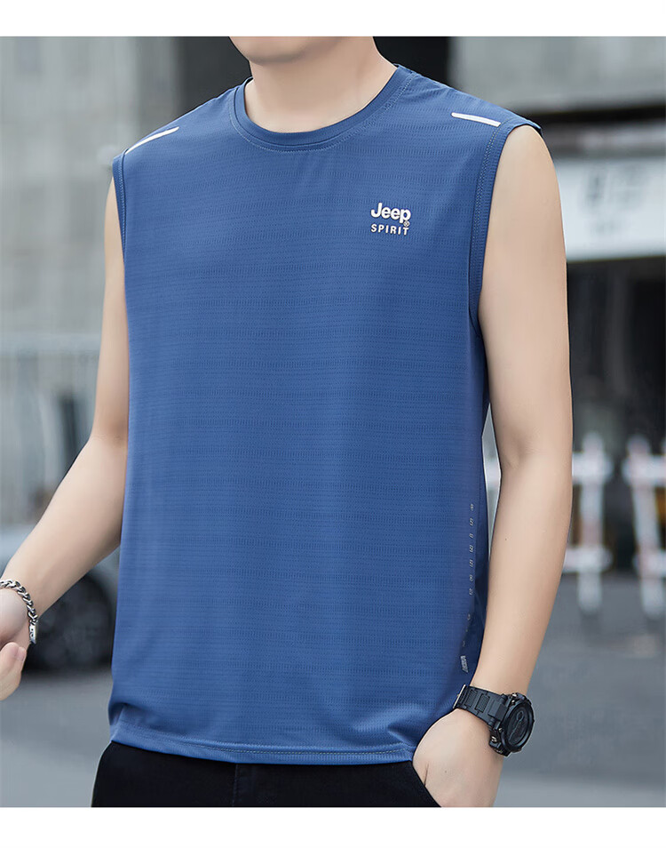 JEEP SPIRIT Men's Ice Silk Summer Sports Quick-Dry Sleeveless Loose Casual Base Tank Top Vest T-Shirt 8