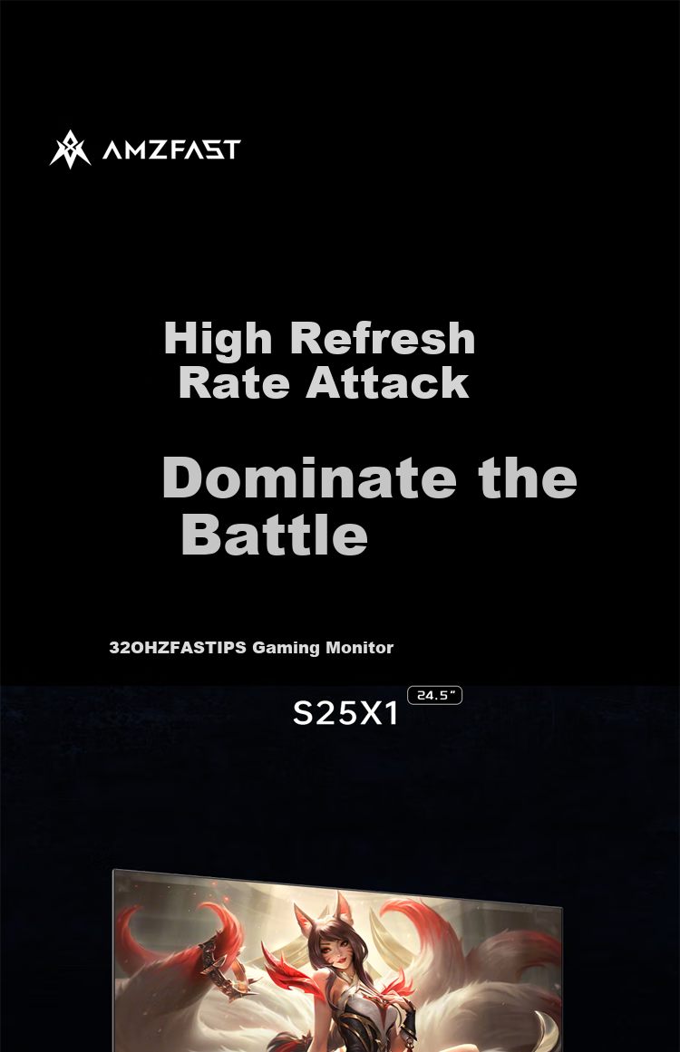 AMZFAST 24.5-Inch 2K 320Hz High Refresh Rate Gaming Monitor, FastIPS Hardware Low Blue Light 1ms HDR400 Height Adjustable Rotating Computer Screen, Fengrui S25F6 2