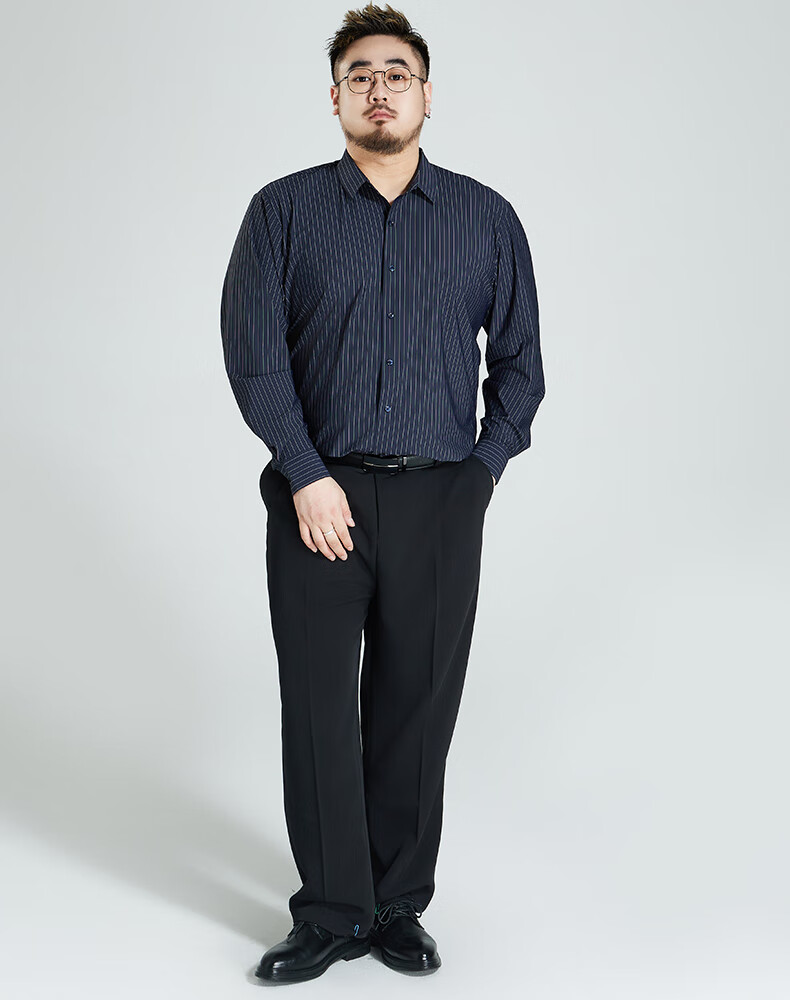 Ayoupang Summer Plus Size Pullover Striped Long-Sleeve Shirt, Loose Fit for Chubby Men, Ice Silk High-Elasticity Wrinkle-Resistant Non-Iron Shirt 11