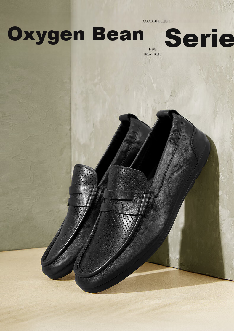 Belle Slip-On Casual Shoes for Men, Same Style As in Shopping Malls, Cowhide Leather Perforated Breathable Loafers 8HG01BM4 Black Size 40 1