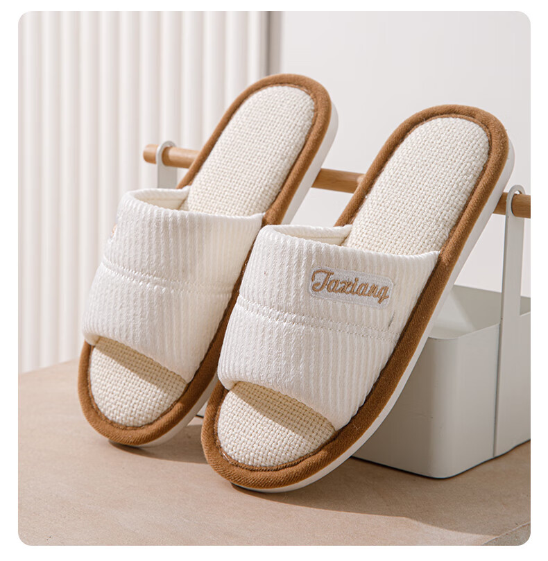 She Enjoy Linen Cotton Slippers Unisex Lightweight Indoor Simple Home Four Seasons Slippers TR112 White 38/39 12