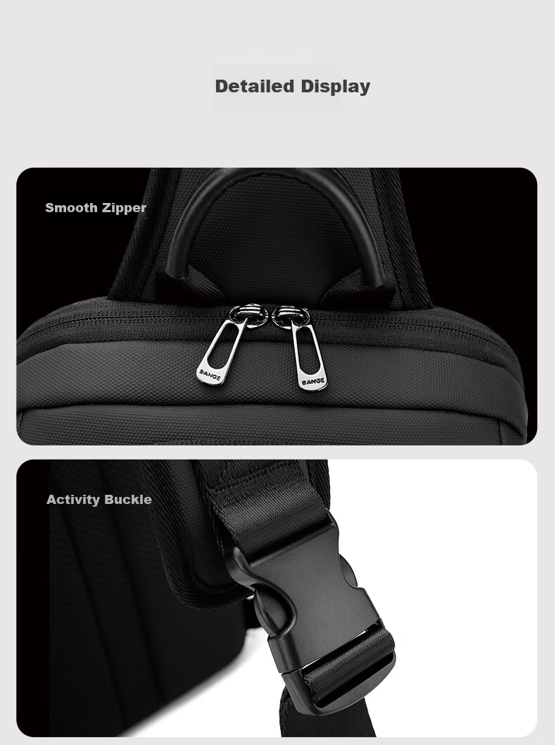 Bange Business Casual Chest Bag, Large Capacity Crossbody Bag, IPad Tablet Bag, Multifunctional Commuter Shoulder Bag for Men, 8031 Black 12