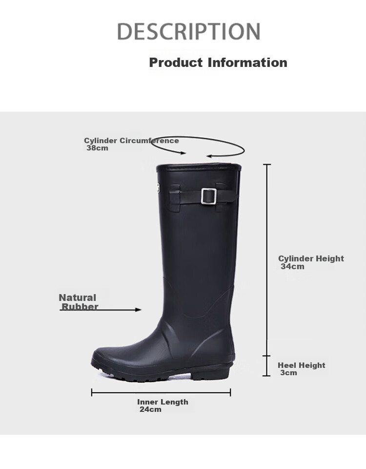 Jolly Walk Women's Fashion Boots, High-Top Boots, Non-Slip Rain Boots, Waterproof Rain Boots, Riding Boots JW113 Black 39 7