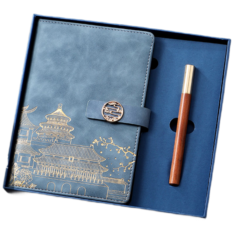 Jinyi National Trend Notebook Gift Box Set, Forbidden City Cultural And Creative Souvenir, Exquisite Journal, Teacher's Day New Year Birthday Gift, A5-Smog Blue (Sandalwood Pen + Gift Box)