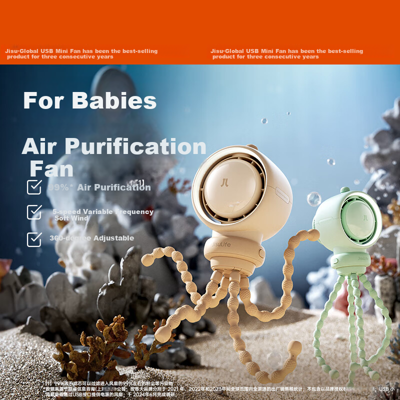 JISULIFE Portable Baby Stroller Fan with Flexible Octopus Legs, Desk Clip Fan for Baby, Kids Bedside
