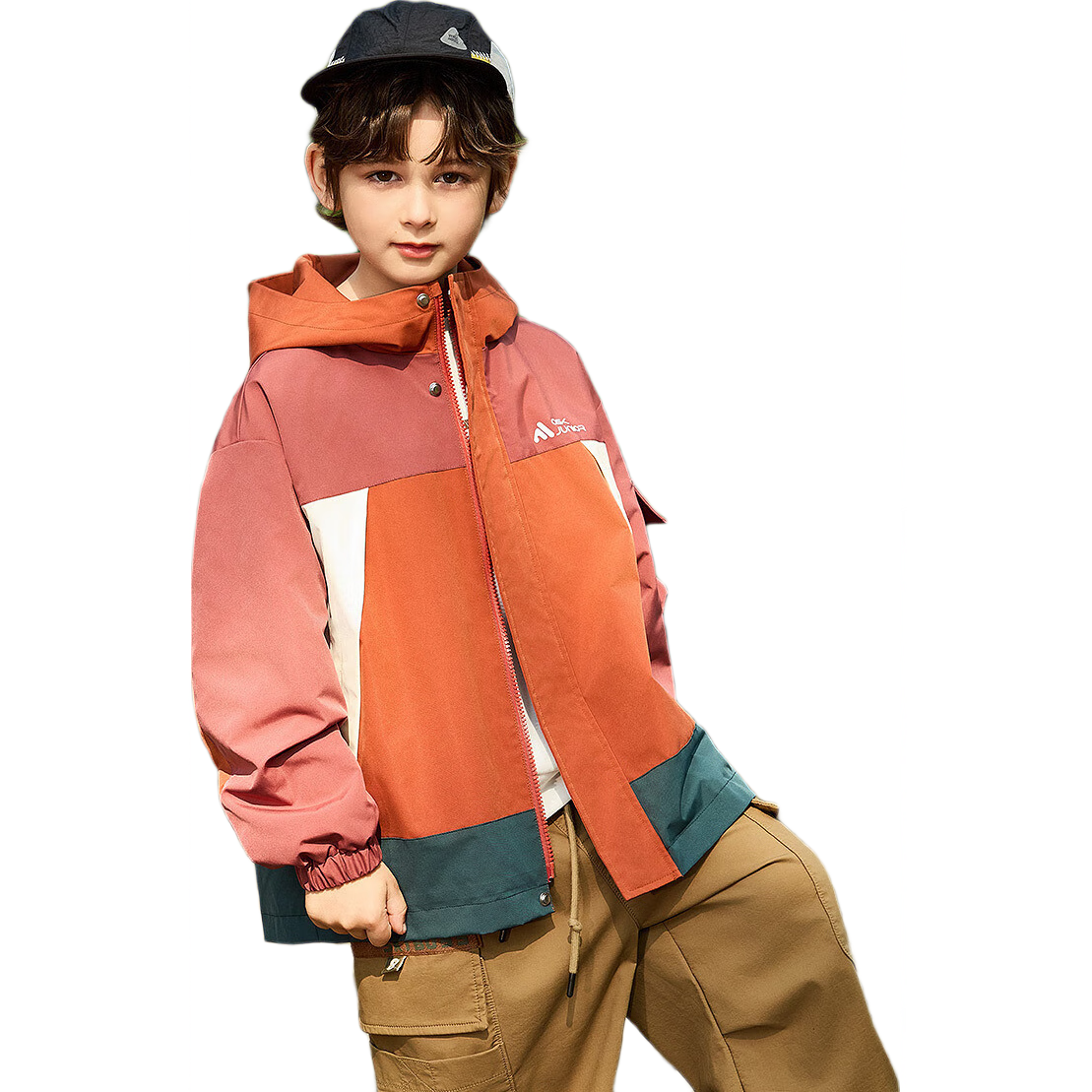 ASK JUNIOR Waterproof Children's Jacket, Fall 2026 Boys Outdoor Sports Parent-Child Wear-Resistant Soft Shell Hiking Coat, Orange, Size 110