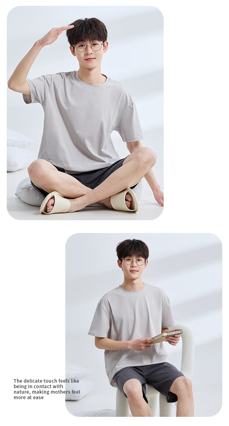 MiiOW Children's Pajamas, Youth Summer Pure Cotton Short-Sleeve Shorts Pajama Set, Puberty Wearable Loungewear Set 5