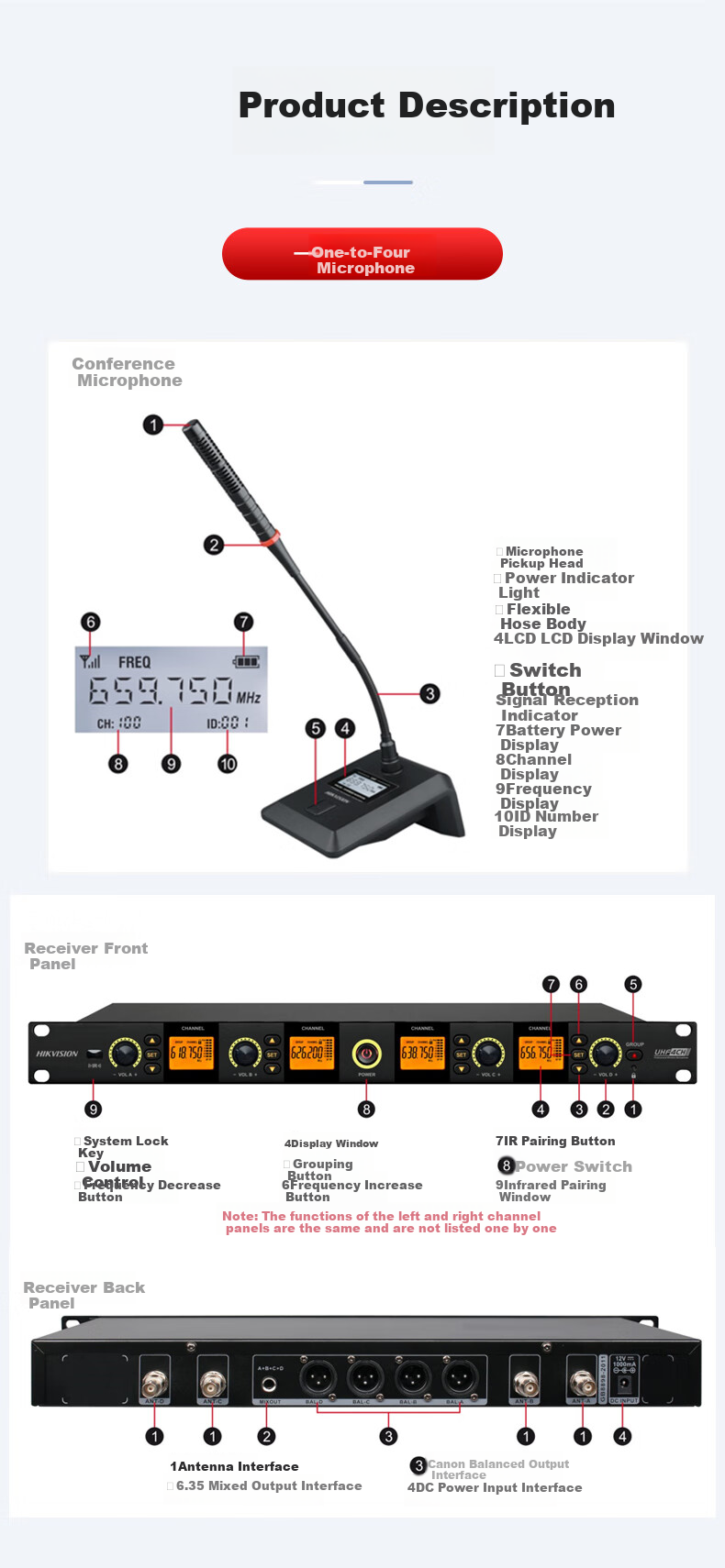 HIKVISION One-To Wireless Microphone, Desktop Long Pole Gooseneck Microphone, UHF High-Fidelity Anti-Interference Automatic Frequency Matching Anti-Loudness Conference Room Podium Speech Training Broadcasting 6