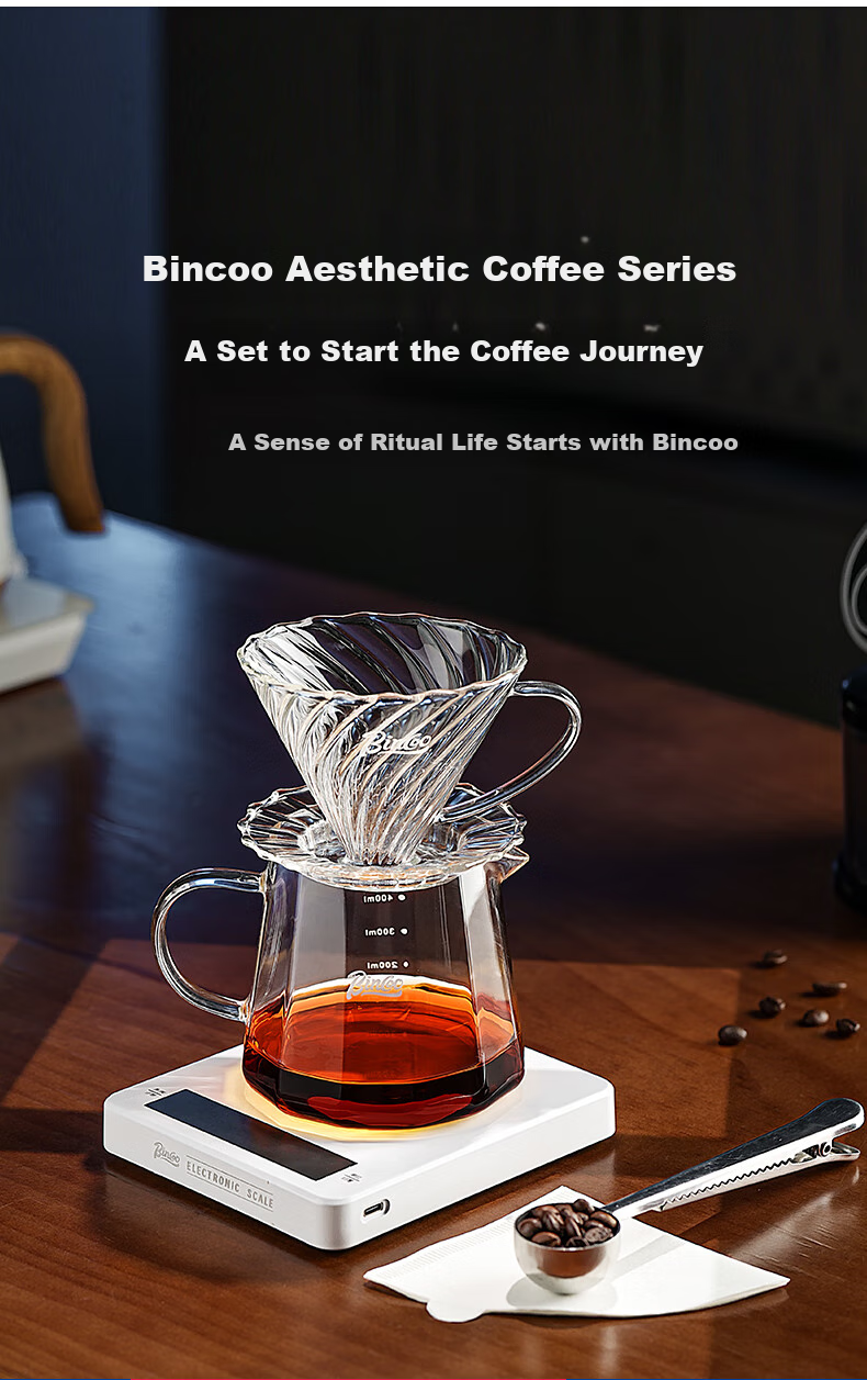 Bincoo Coffee Sharing Pot Glass Pour-Over Coffee Set with Scale V60 Filter Cup Drip Coffee Cup 11