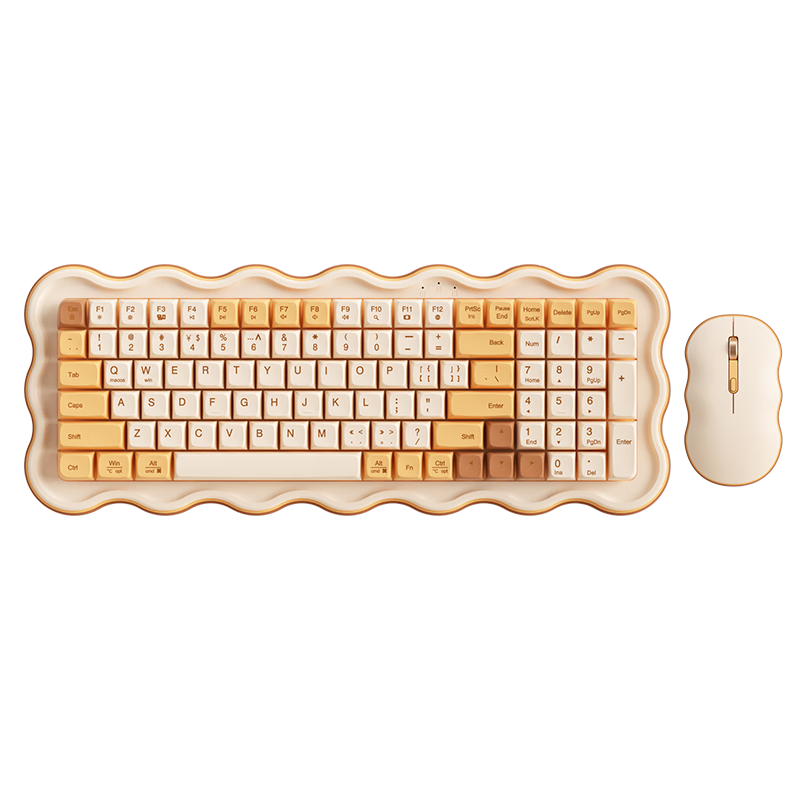 B.O.W Hangshi MK98 Wireless Keyboard And Mouse Set, Simple And Comfortable, Compatible with Desktop And Laptop, Stylish Design for Women, Rechargeable Silent Keyboard And Mouse Combo, 99 Keys, Cream Yellow Butter
