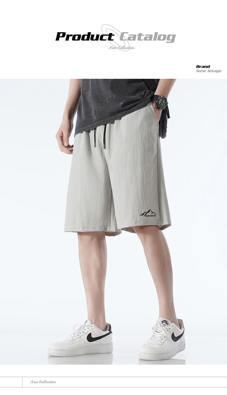Homlean American-Style Shorts for Men, Summer Ice Silk Thin Breathable Basketball Pants, Outdoor Wear, Large Size Casual Pants CG03 Gray M 1