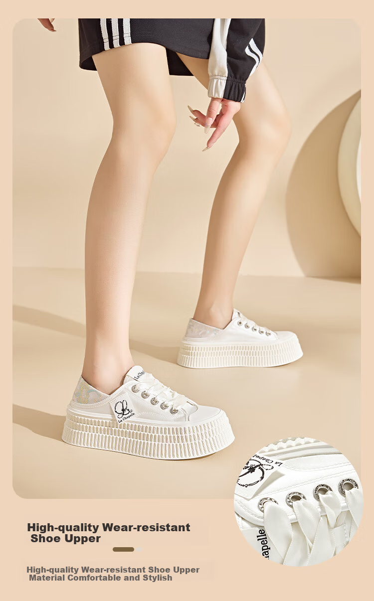 La Chapelle Women's Sneakers, Versatile Thick-Soled Casual Shoes, Chanel-Inspired Slip-On Shoes for Women-002 Beige 39 3