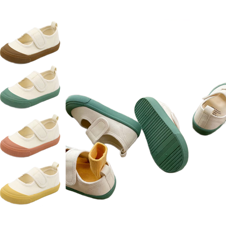 TOPSTAR Children's Canvas Shoes for Girls And Boys, Kindergarten Indoor Shoes, White Sneakers for Toddlers, Soft-Soled Shoes, Green, Size 25