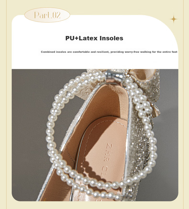 ZHR High Heels for Women, Fairy Crystal Wedding Shoes, Pearl Pointed Toe Shoes, Thin Heel Shallow Mouth Pumps, Suitable for Dresses, IE01 Silver Color, Size 39 8