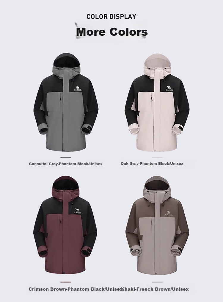 CAMEL Outdoor Jacket Three-In Color-Block Detachable Two-Piece Set, Storm-Proof Windproof Waterproof Mountaineering Suit XL 15
