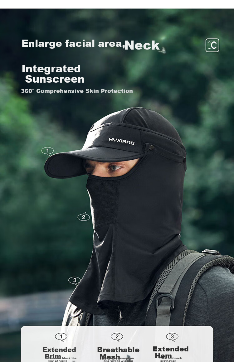 Hengyuanxiang Sun Hat for Men, Outdoor Summer Ice Silk Cycling Fishing Sun Protection Hat, Face Mask Neck Guard Integrated Hiking Cap, Flax Gray 12