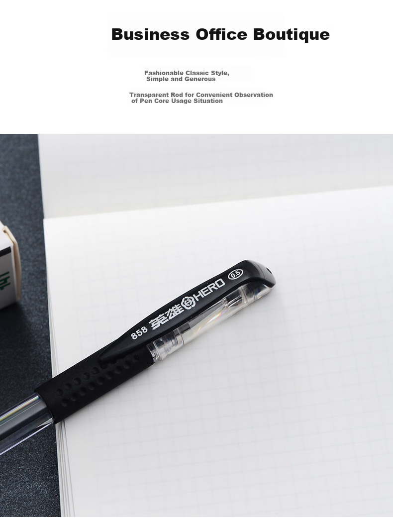 HERO Gel Pen, 858 Black Carbon Ink, Signature Pen, Student And Office Quick Writing, Pack of 12 5