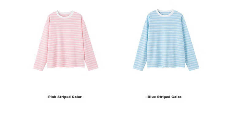 Dme [Coastline Diary] Spring Korean-Style Waffle Gradient Striped Top, Loose-Fitting, Flattering, Versatile Women's Sweatshirt 9