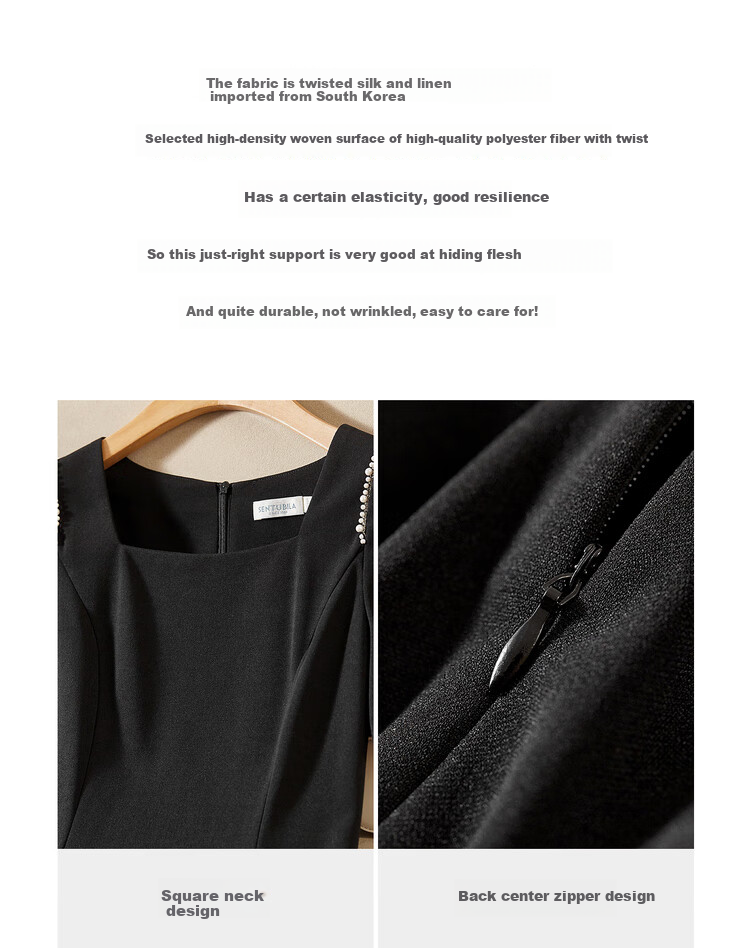 Sentubila Short-Sleeve Dress for Women, Summer Fashion Commuter Mid-Length A-Line Dress with Beaded Waist, Slimming Effect, Black, M 3