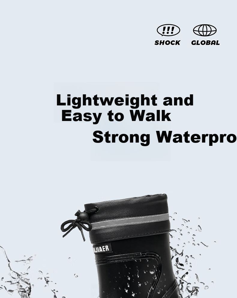 GUOLUOFEI Men's Mid-Calf Rain Boots, Outdoor Waterproof Non-Slip Thick-Soled Elastic Shoes for Food Delivery Riders, Black, Size 43 1