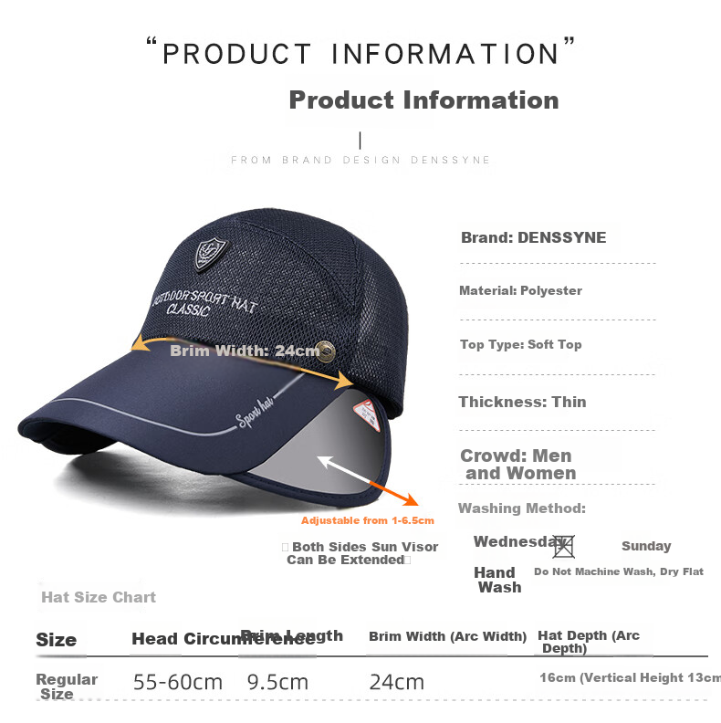 Denssyne Men's Summer Outdoor Sun Protection Hat, Adjustable Wide Brim Sunshade Hat for Women, UV-Resistant Breathable Mesh Baseball Cap 6