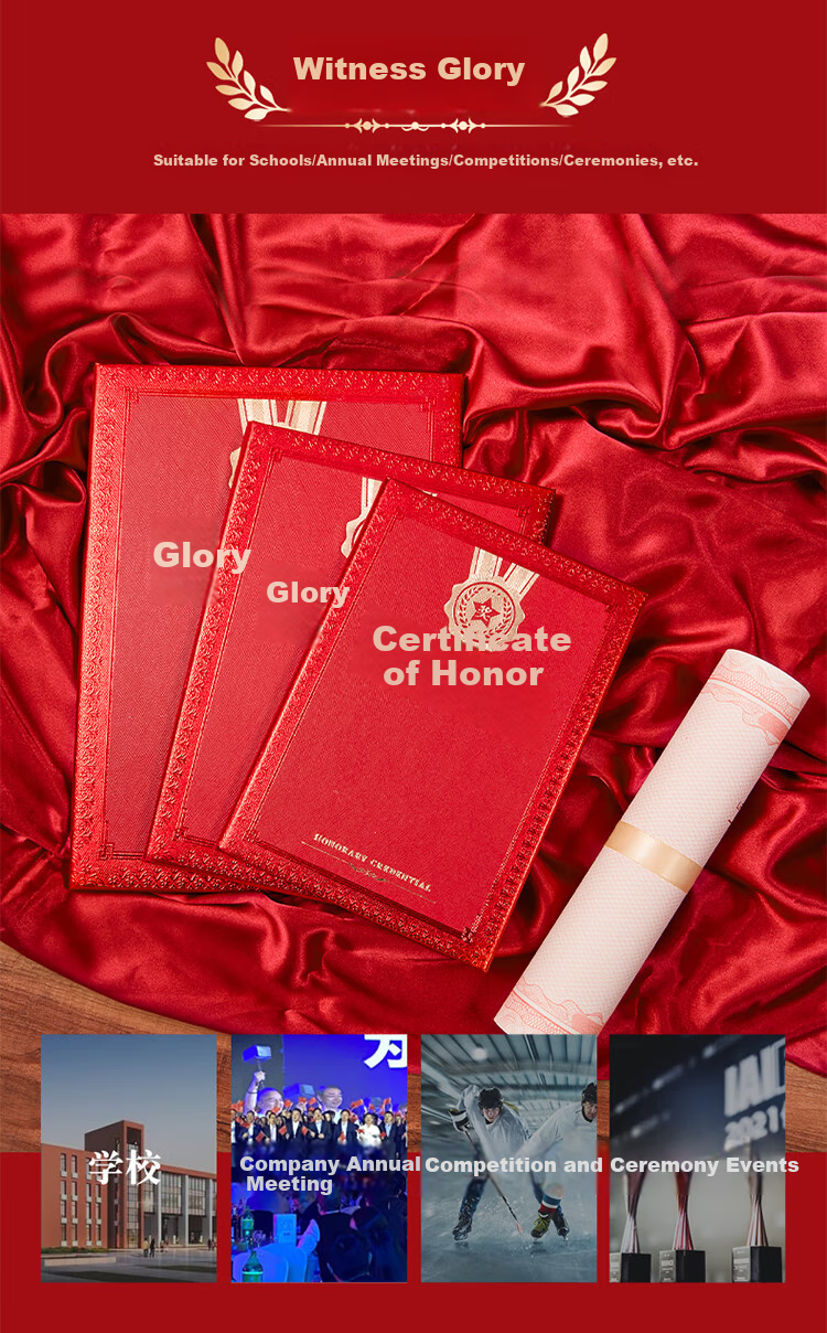 Kingdee Honorary Certificate 6K/10 Pieces, Red Glossy Award Certificate, Exquisite Gold-Stamped Honorary Certificate, Graduation Certificate, Customizable 5