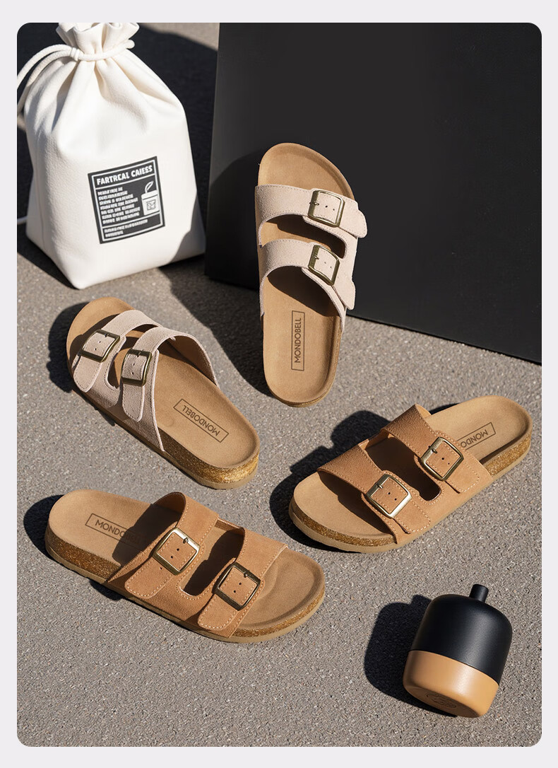 MONDOBELL Sandals, Slip-Ons, Retro Birkenstock Style, Flat Soles, Spring And Summer Wear, Fashionable Casual Versatile Soft-Soled Women's Slippers, Closed-Toe, Beige, Size 38 4