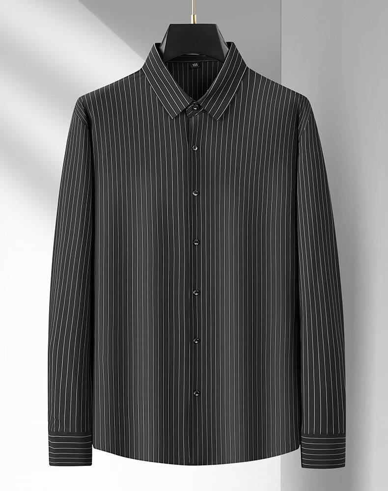 Ayoupang Summer Plus Size Pullover Striped Long-Sleeve Shirt, Loose Fit for Chubby Men, Ice Silk High-Elasticity Wrinkle-Resistant Non-Iron Shirt 21
