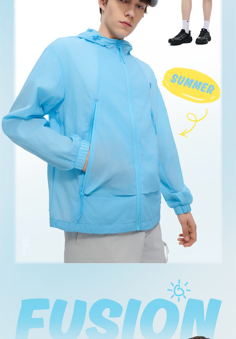 FILAFUSION FILA Trendy Couple's Woven Jacket, Summer Loose Sun Protection Hooded Top 7