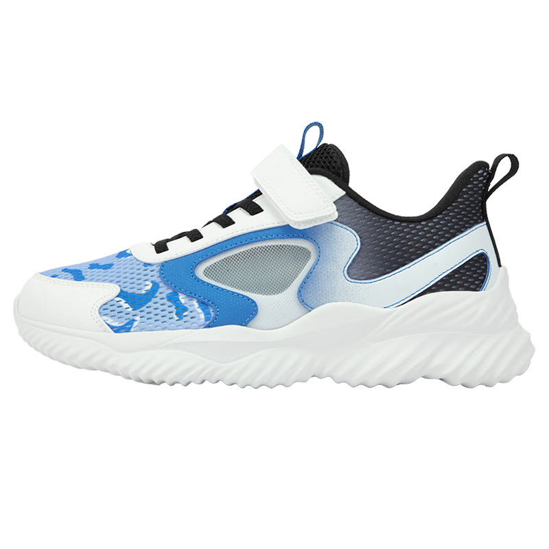 XTEP Children's Shoes, Boys' Big Kids' Leather And Mesh Patchwork Velcro Running Shoes, Aurora Blue/black, Size 38