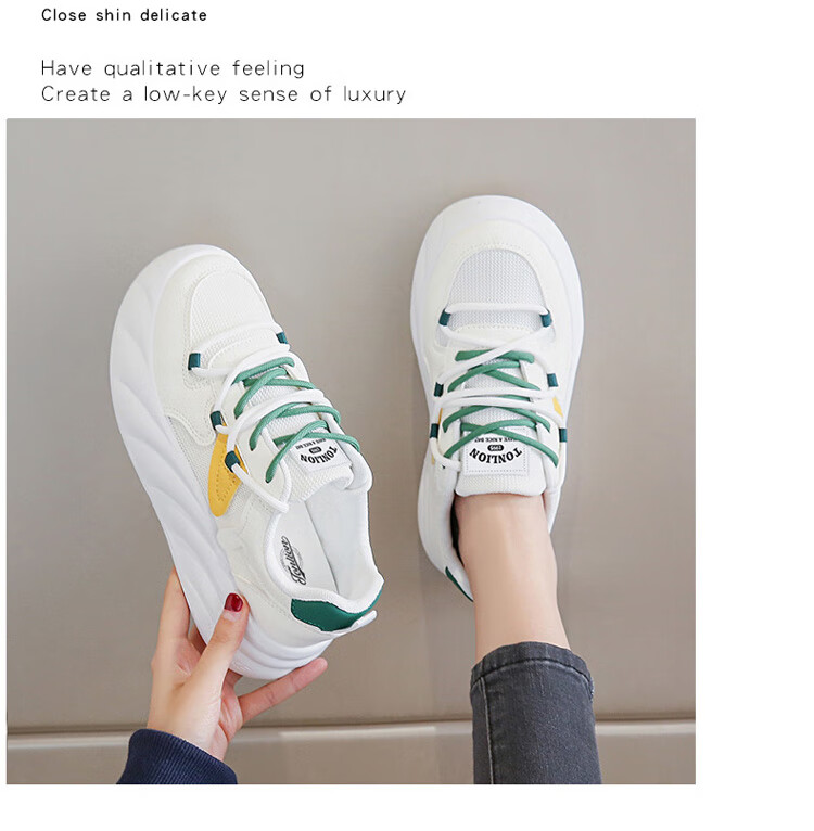 TonLion Women's Spring Summer Student Sneakers Thick Sole Height Increasing Casual White Green Shoes Size 40 10