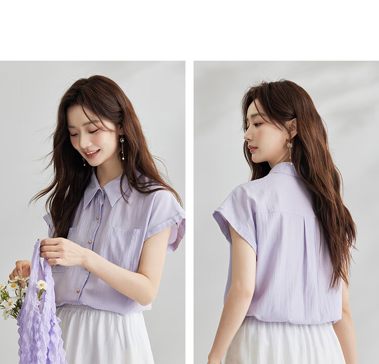 Inman Commuter Elegant Cap Sleeve Short Sleeve Shirt Women Summer Fashion High-End Roland Purple L 20