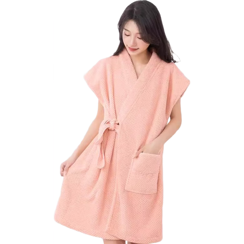 Grace Women's Home Bathrobe Thick Wearable Absorbent Bath Towel Breathable Bath Skirt Pink