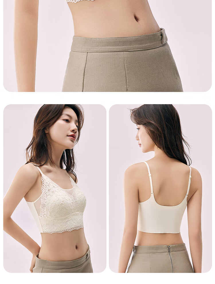LangSha Spring Summer Comfortable Cooling Lace French Style Vest with Chest Pad Sexy Seamless Back Beautiful Versatile Camisole Bra 26