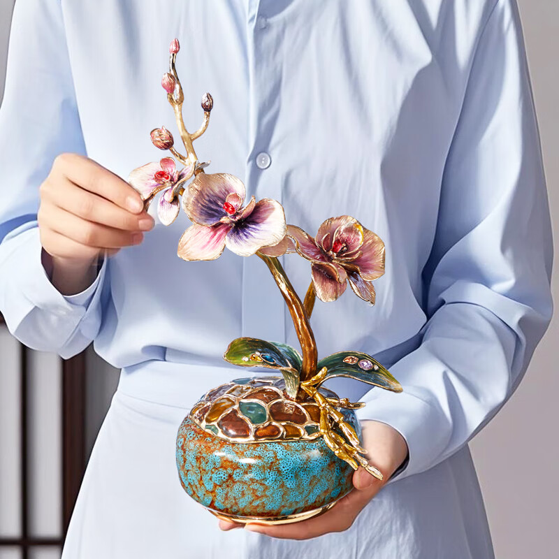Norsman Phalaenopsis Orchid Figurine Craft Living Room Entryway Bedroom Office Desktop Decoration Housewarming Moving Gift
