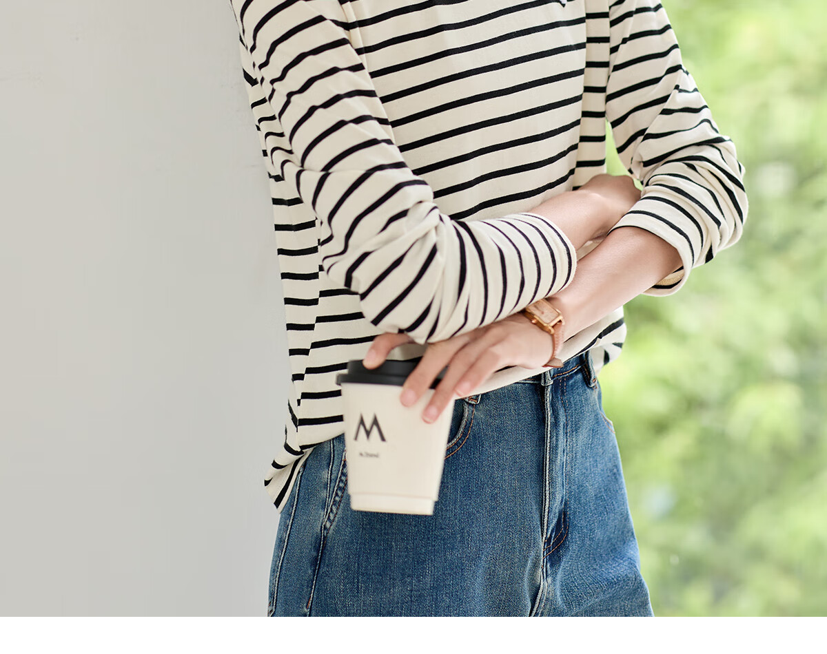 Chushen Summer Short-Sleeve T-Shirt for Women, Fashionable Versatile Round Neck Heart Logo Striped Pure Cotton Half-Sleeve Top S13KT1172 19