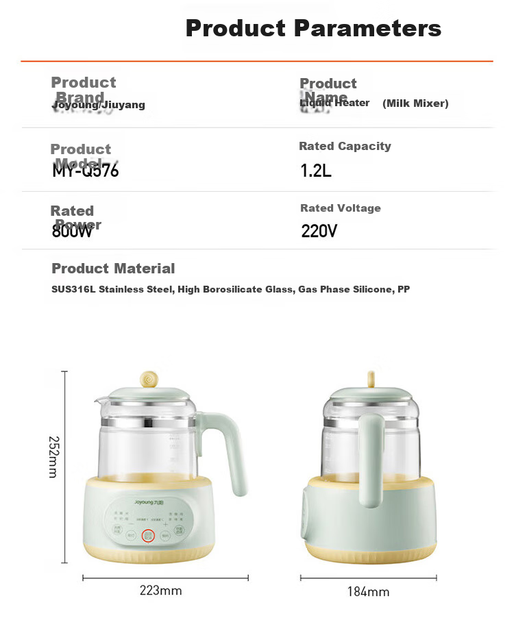 Joyoung Household Multi-Functional Health Pot, 316 Stainless Steel Constant Temperature Kettle, Milk Maker, Baby Formula Mixer, Water Boiler, Milk Temperature Regulator MY-Q576 6