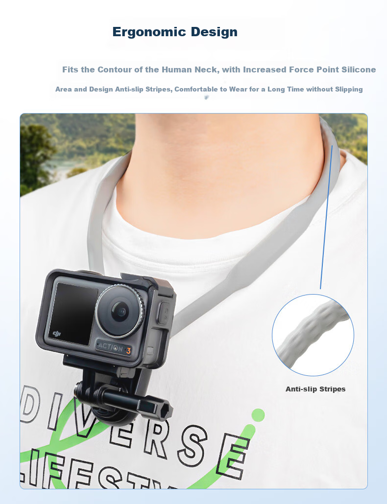 BIAZE Neck Strap Mount Compatible with DJI Action 6/5pro/4/nano, GoPro 13/12 Accessories, Outdoor Cycling Vlog Shooting, Insta360 Ace Pro 2 Action Camera 4
