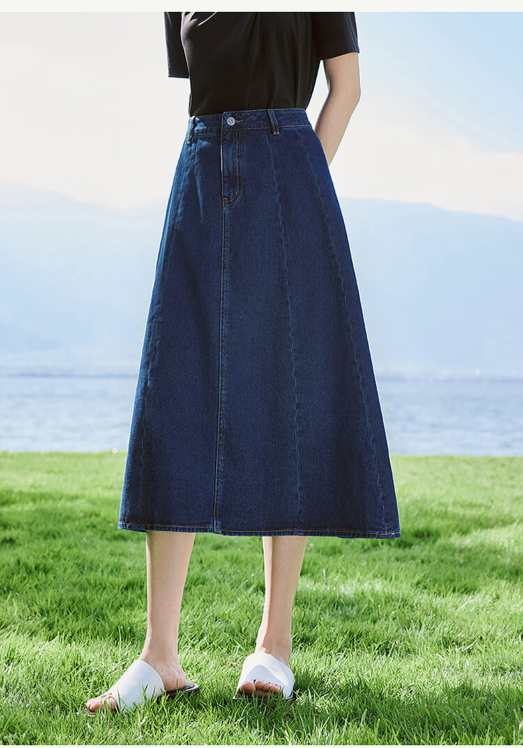 Inman French Style Denim Half Skirt for Women Summer Retro Mid-High Waist Premium A-Line Skirt Light Denim L 10