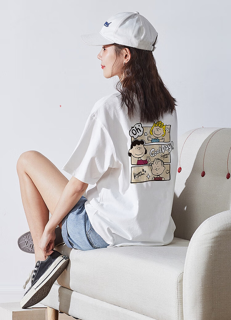 TonLion 2025 Summer Women's New Round Neck Short Sleeve T-Shirt Versatile [Snoopy Collaboration] S Light Purple 2