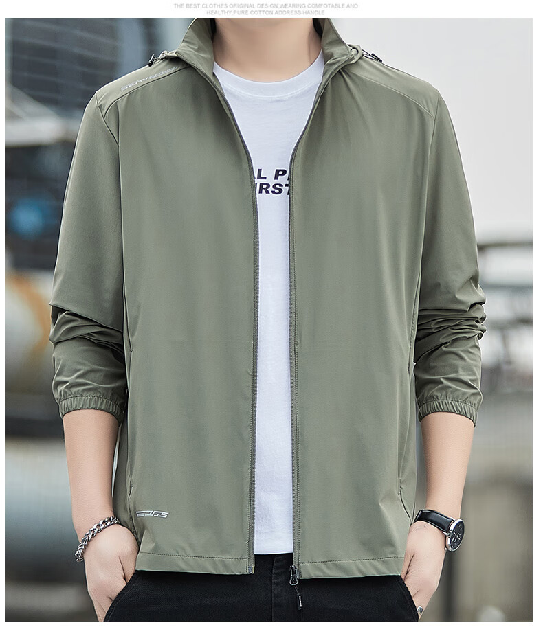 Romon Men's Sunscreen Jacket Summer Ice Silk Quick-Dry Lightweight Breathable Casual Outdoor UV Protection Coat 5368 Green Gray 5XL 13